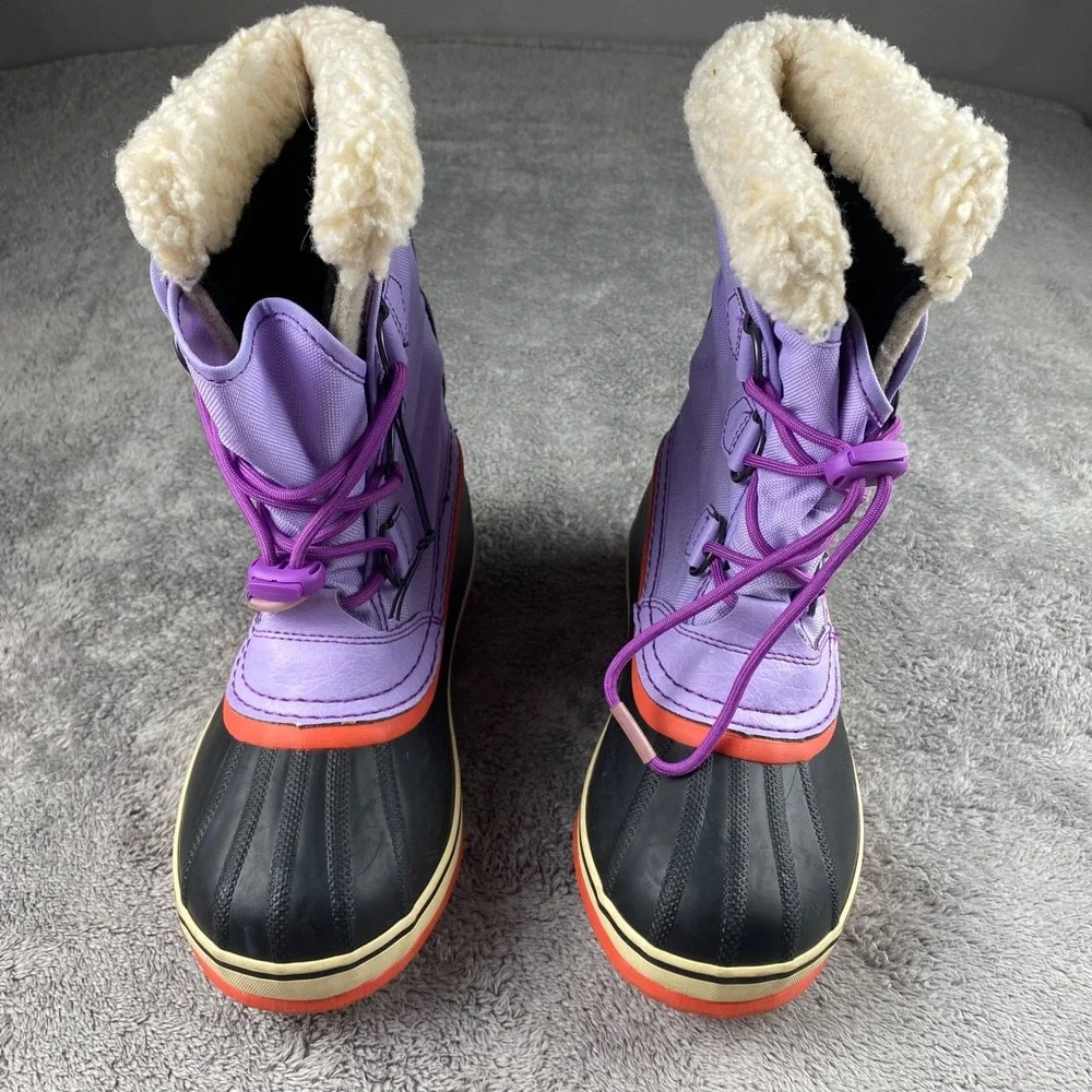 Sorel Waterproof Snow Boots Youth Girls 4 Yoot Pac Purple Faux Fur